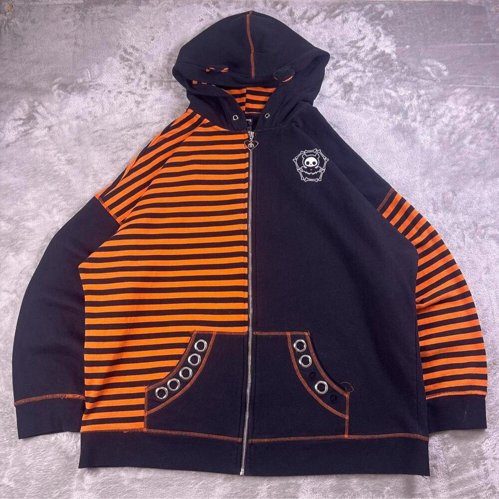 Skelanimals Diego Bat Hoodie Girls XXL Black Orange Striped Emo Goth Hot Topic